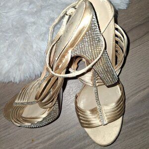 **Best Offer! Beautiful, 5" Heels, Rhinestones, Champagne ColorSatin Sandals!